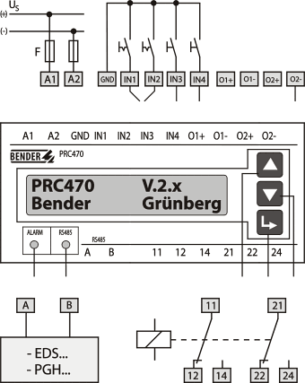 Schéma zapojení řídící a zobrazovací jednotky PRC470