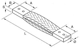 Schéma - spojka z měděných pásků se zúženými koncovkami