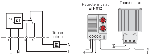 Příklad zapojení elektronického termo-hygrostatu ETF 012
