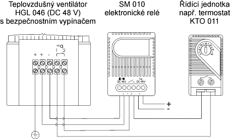 Schéma zapojení HGL046 s termostatem a elektronickým relém