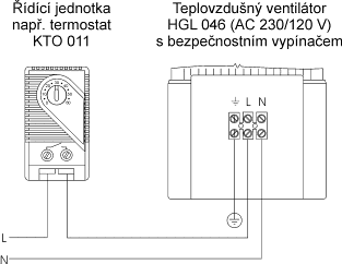 Schéma zapojení HGL046 s termostatem