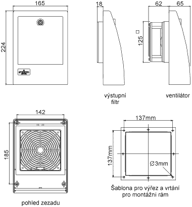 Schéma venkovního ventilátoru série FF 018