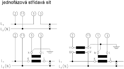 Schéma připojení převodníku střídavého proudu A1U 2.2 E