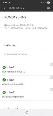 Bender Connect App - prehľad meraných hodnôt