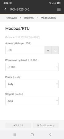 Bender Connect App - nastavenie rozhrania Modbus RTU
